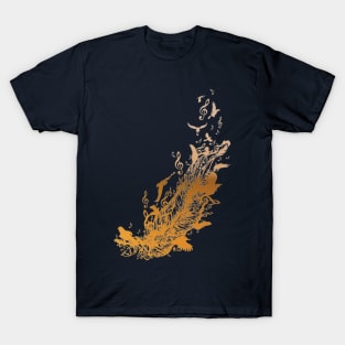 Golden feather with birds and music notes T-Shirt